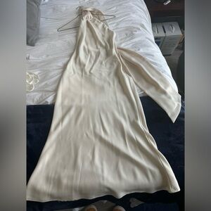 Misha one shoulder, asymmetric neckline with attached scarf white